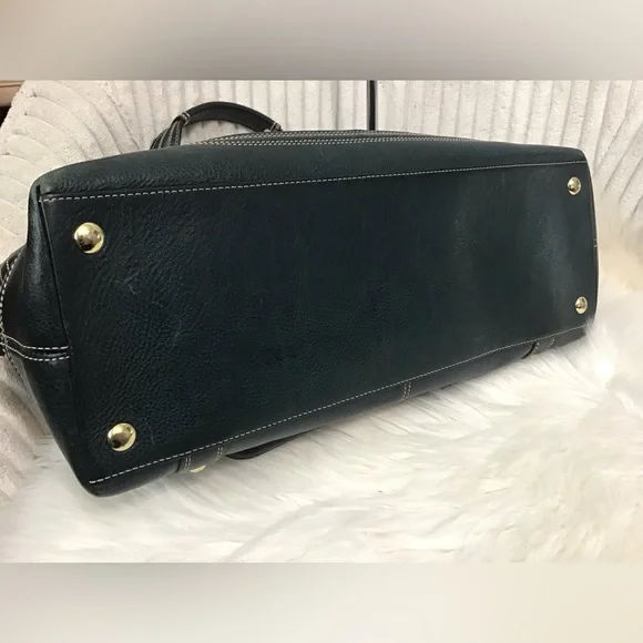 Coach Hamptons Blue Leather Satchel with Gold Accents